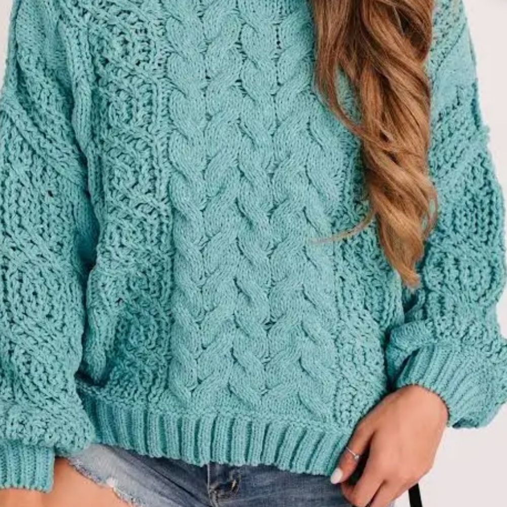 038 ⬇️ The Asterline 3 Cozy Cable Knit Sweater - Aqua Teal - Picture 3 of 5
